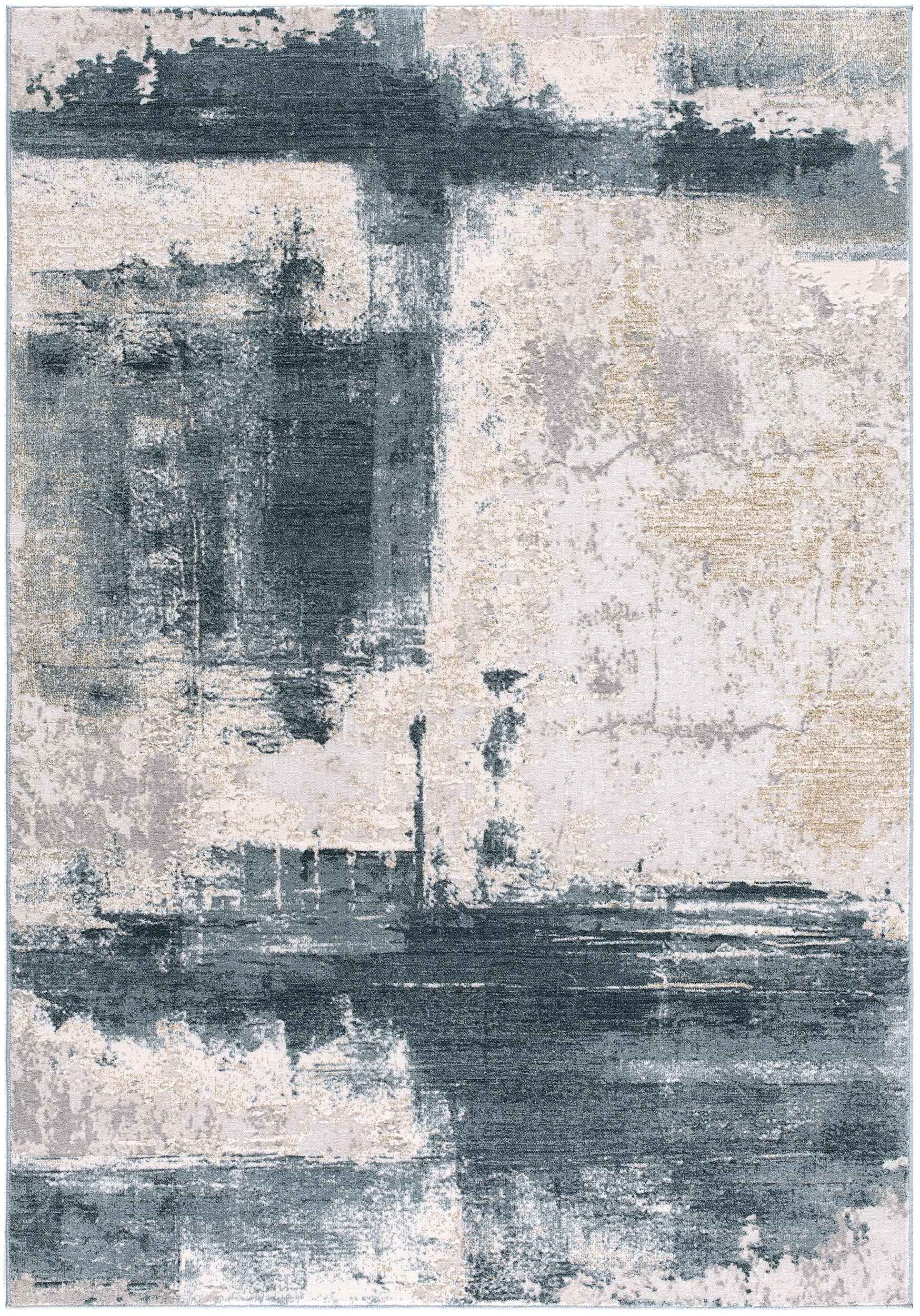 8’ X 11’ Cream And Blue Abstract Patches Area Rug