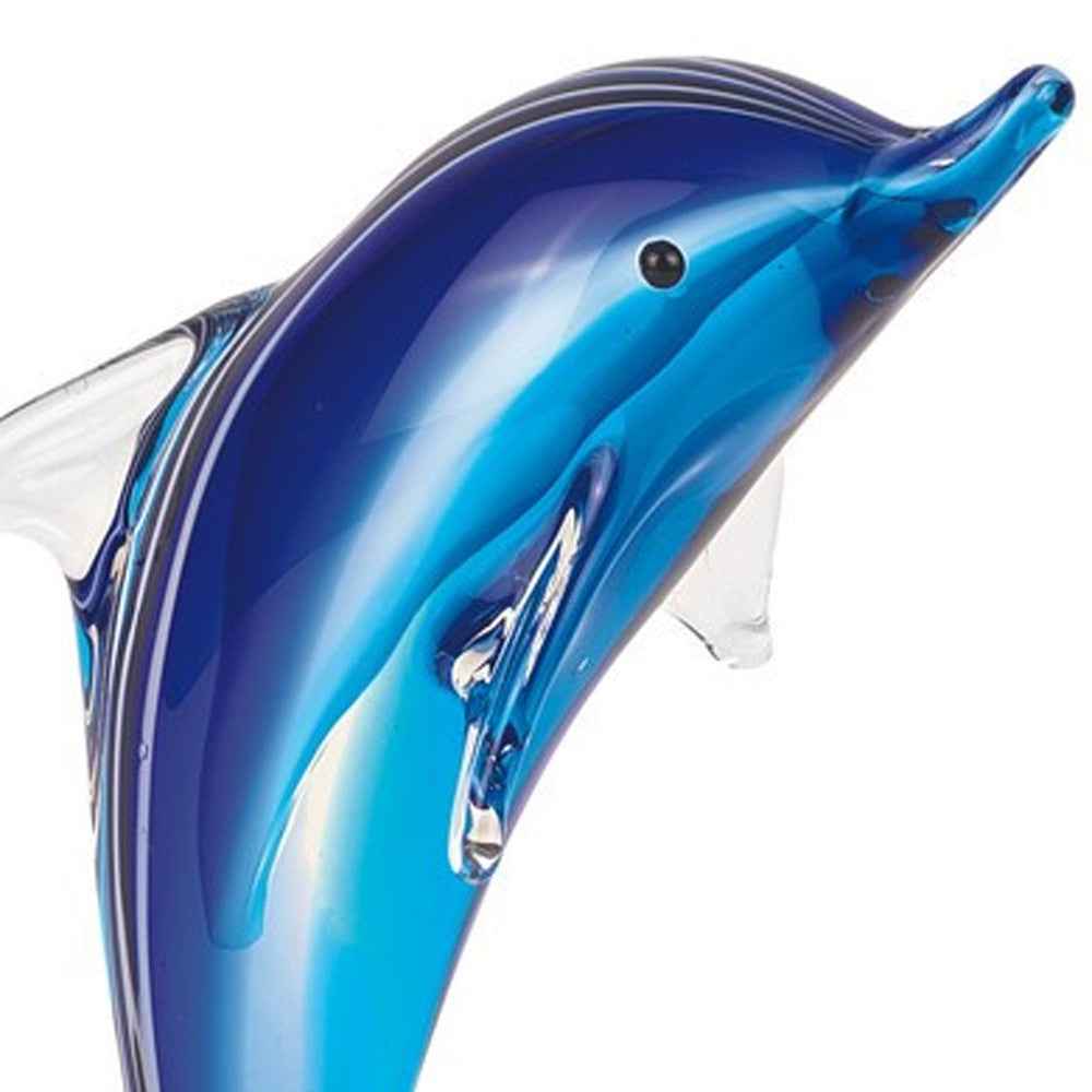 Murano Style Art Glass Dolphin Riding A Wave Sculpture