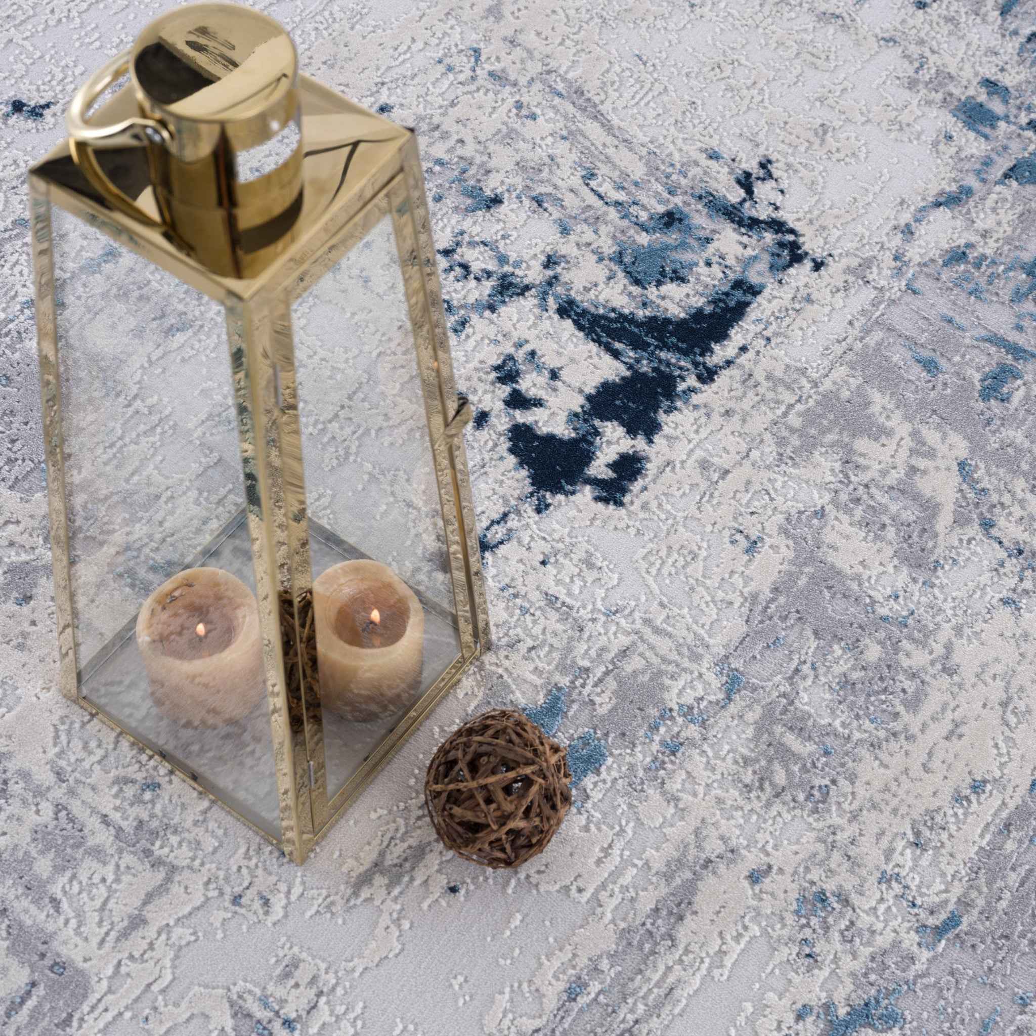 4' X 6' Blue Abstract Dhurrie Area Rug