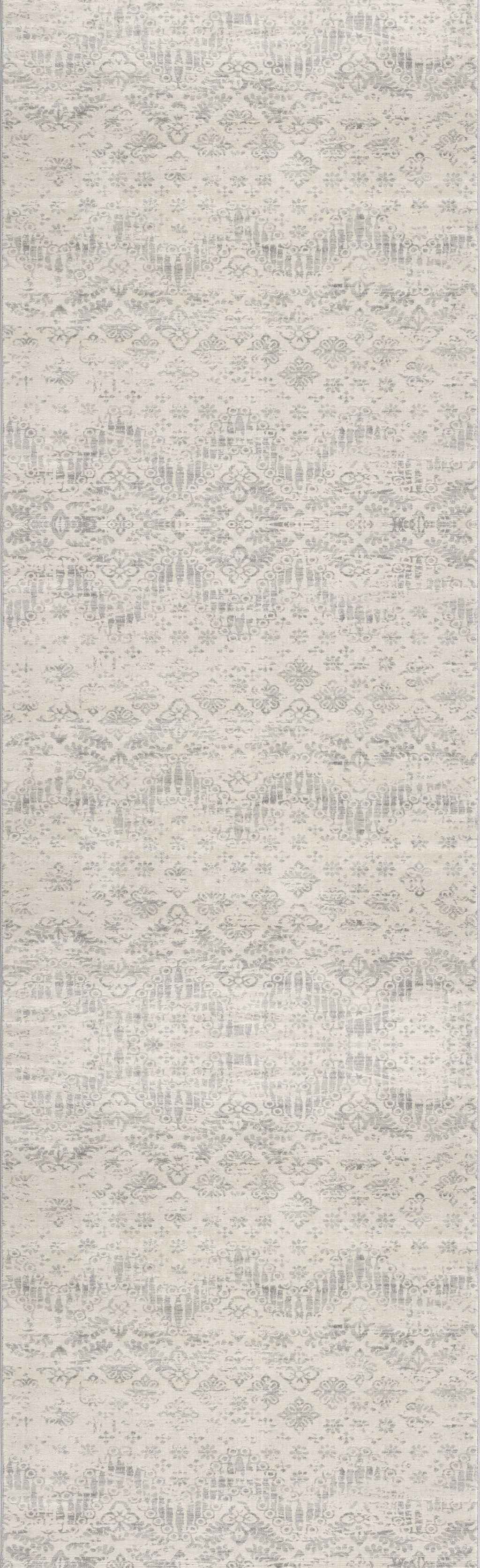2’ X 6’ Ivory Distressed Ikat Pattern Area Rug