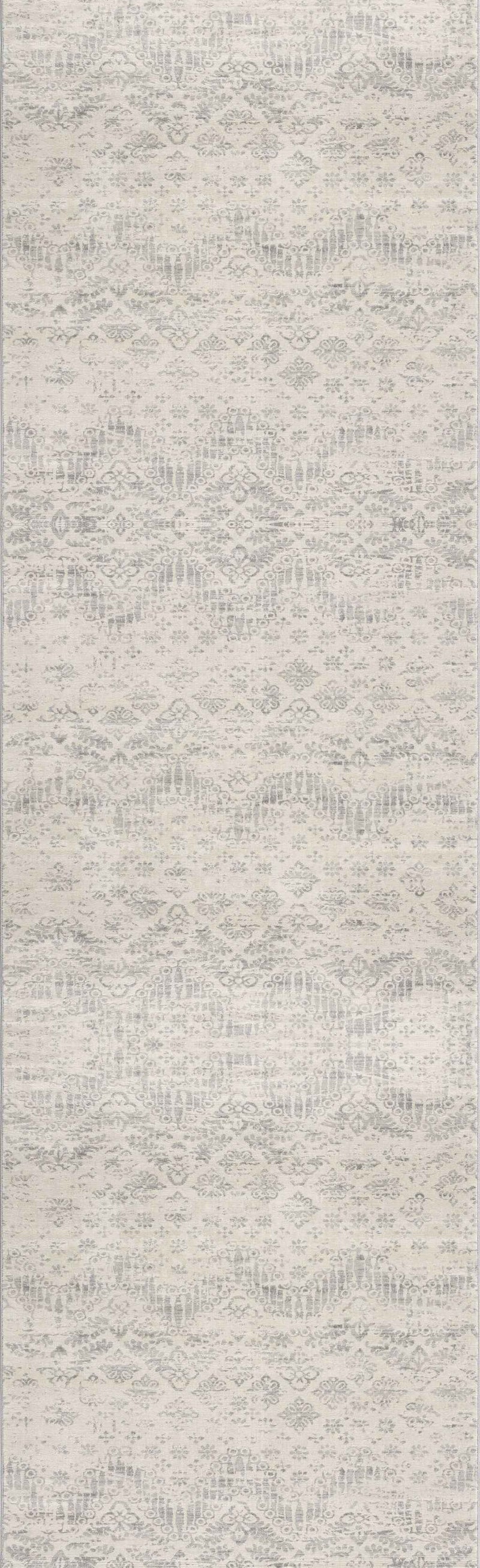 2’ X 6’ Ivory Distressed Ikat Pattern Area Rug