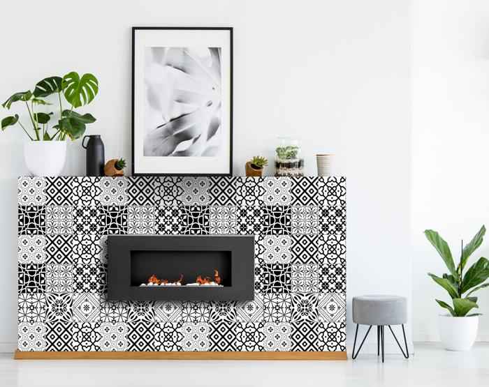 5" X 5" Black And White Mash Peel And Stick Removable Tiles