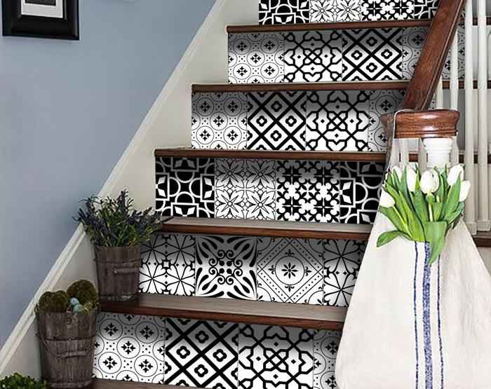 5" X 5" Black And White Mash Peel And Stick Removable Tiles