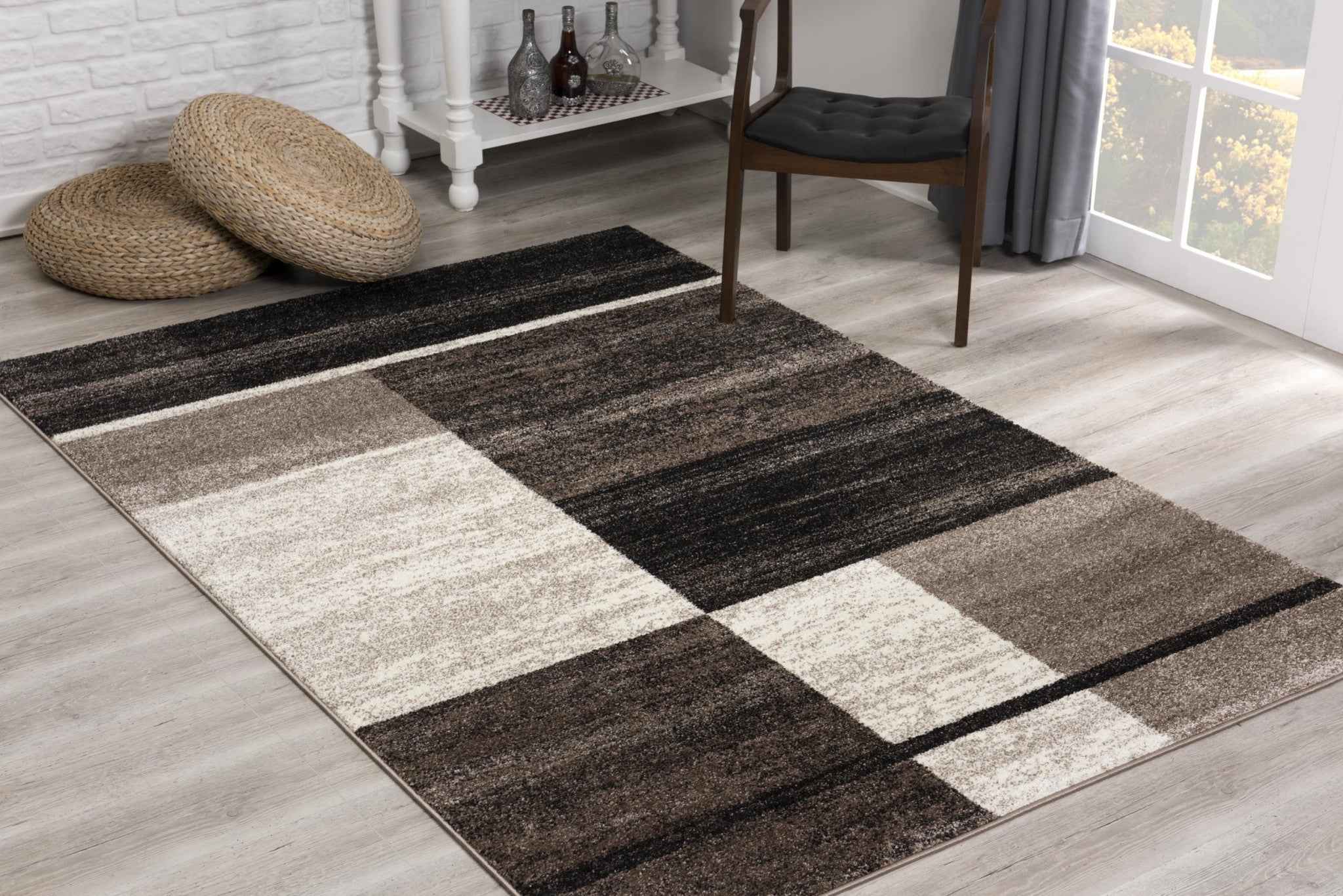 8’ X 11’ Brown And Beige Abstract Blocks Area Rug