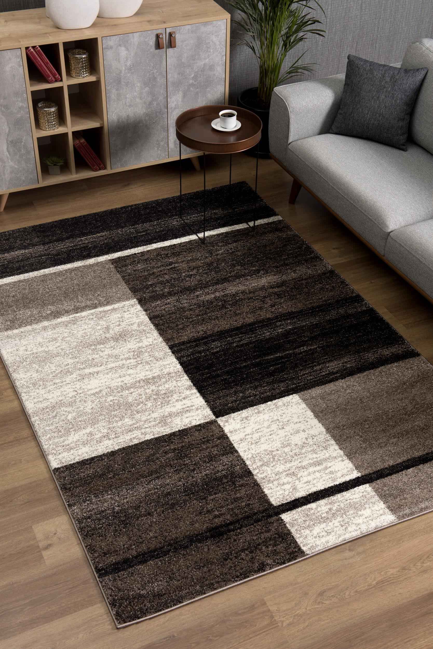 8’ X 11’ Brown And Beige Abstract Blocks Area Rug