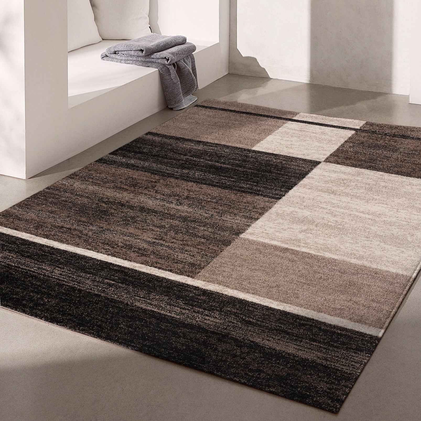 8’ X 11’ Brown And Beige Abstract Blocks Area Rug