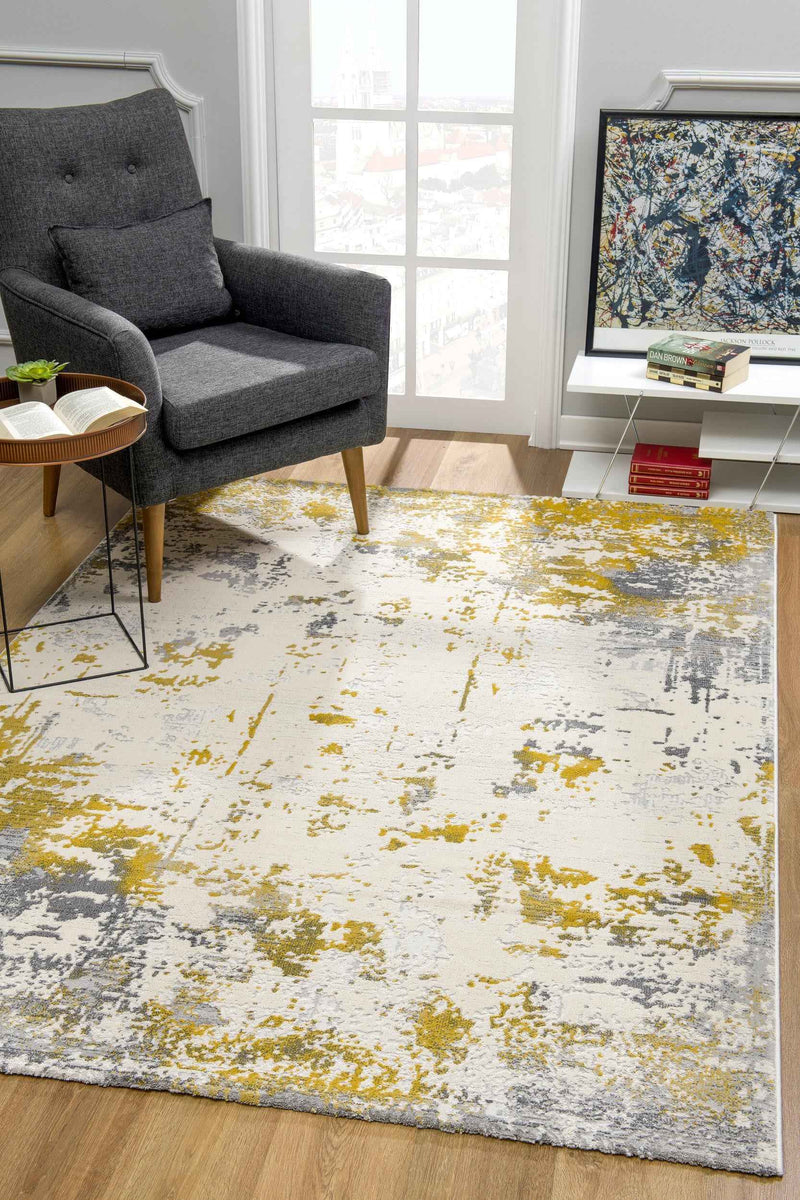 8' X 10' Gold Abstract Dhurrie Area Rug