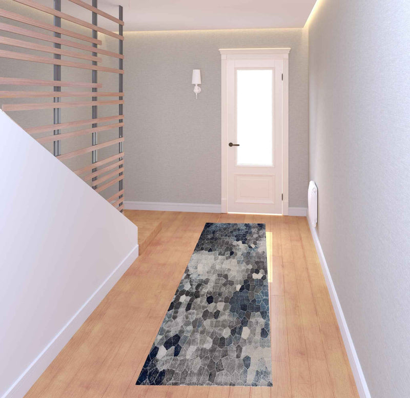 2’ X 8’ Navy Blue Cobblestone Pattern Runner Rug