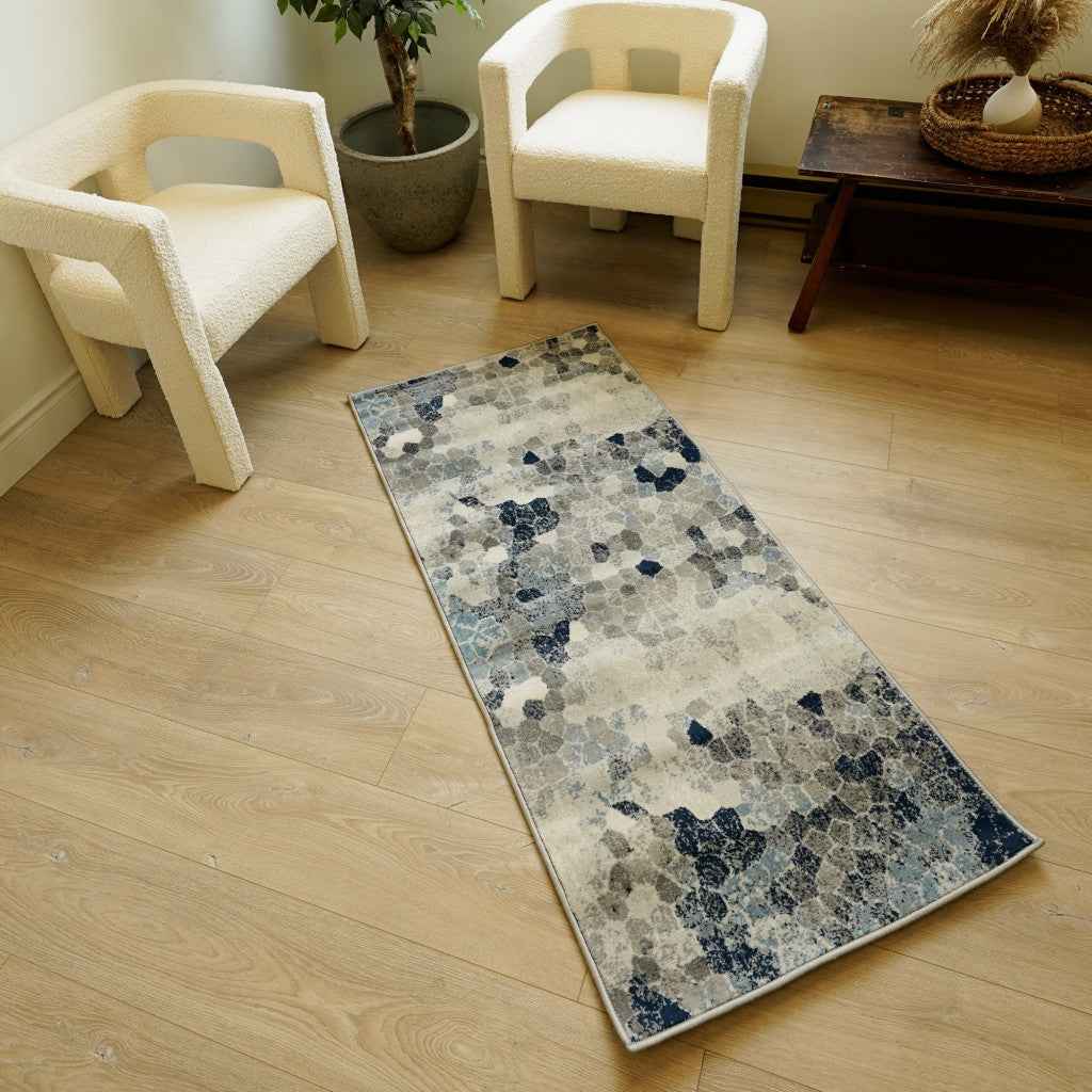 2’ X 8’ Navy Blue Cobblestone Pattern Runner Rug