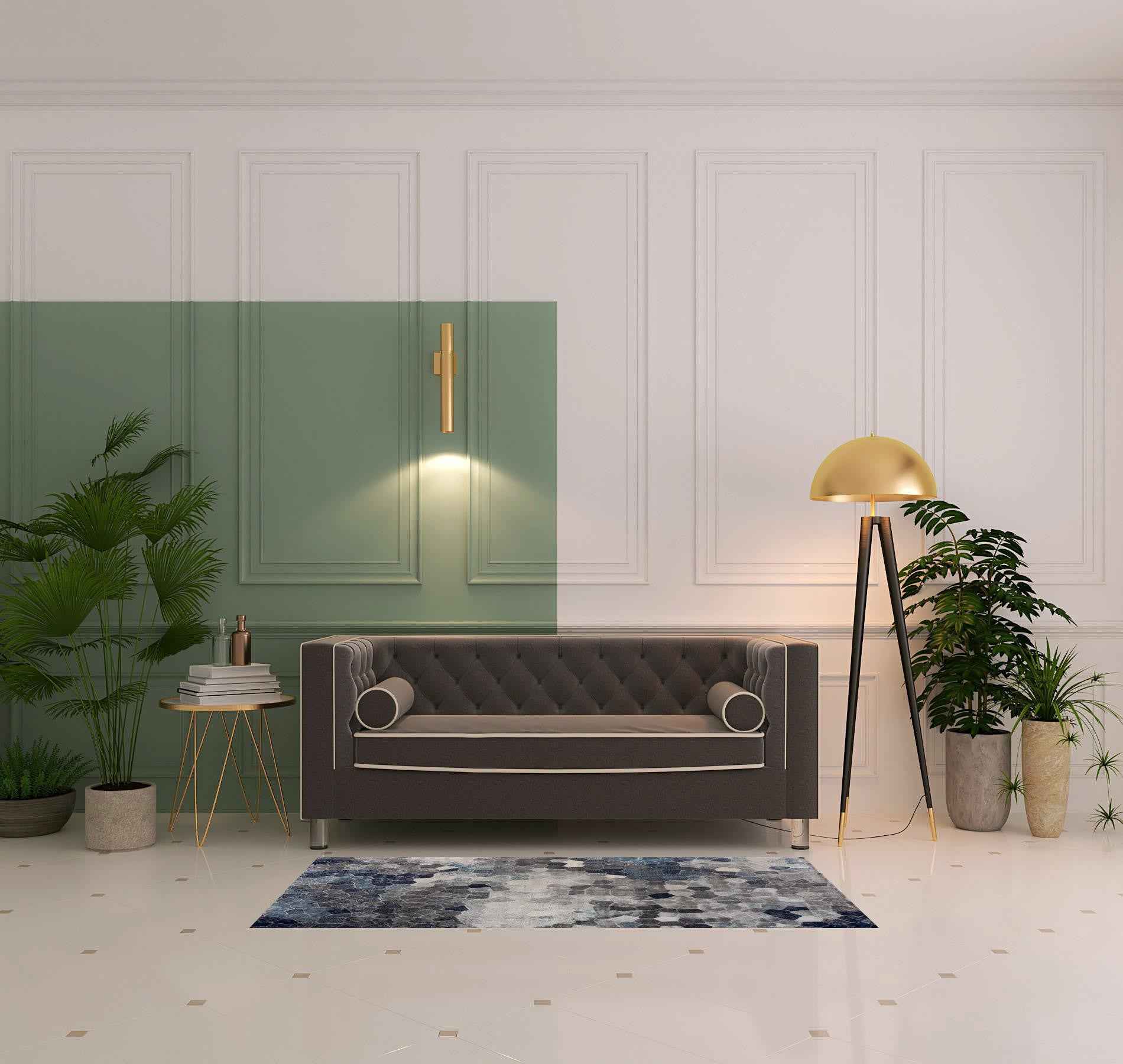 2' X 6' Navy Geometric Area Rug