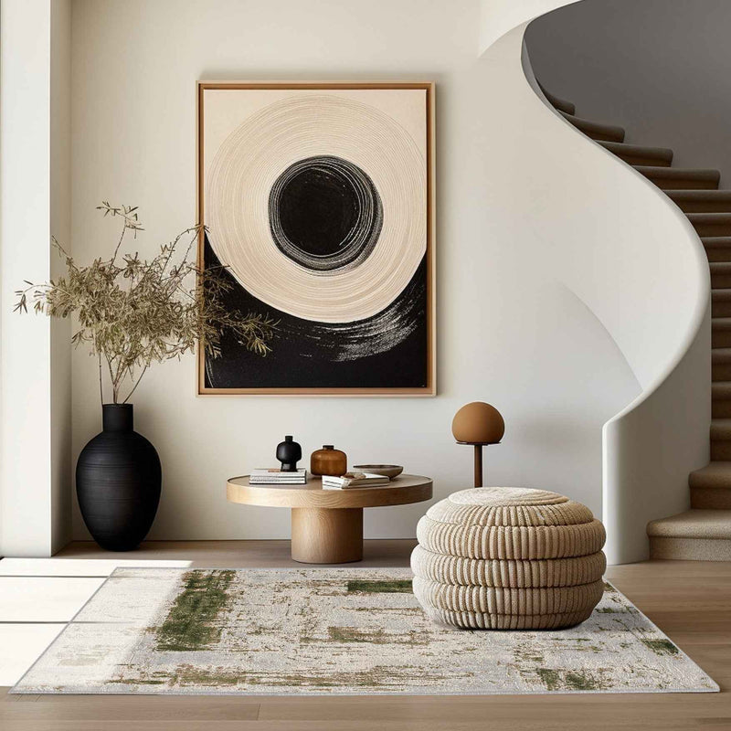 5' X 7' Green Abstract Dhurrie Area Rug