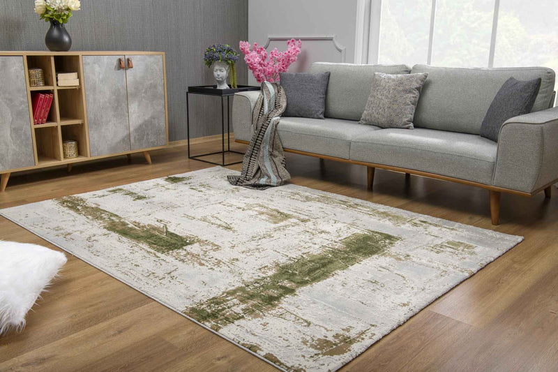 5' X 7' Green Abstract Dhurrie Area Rug