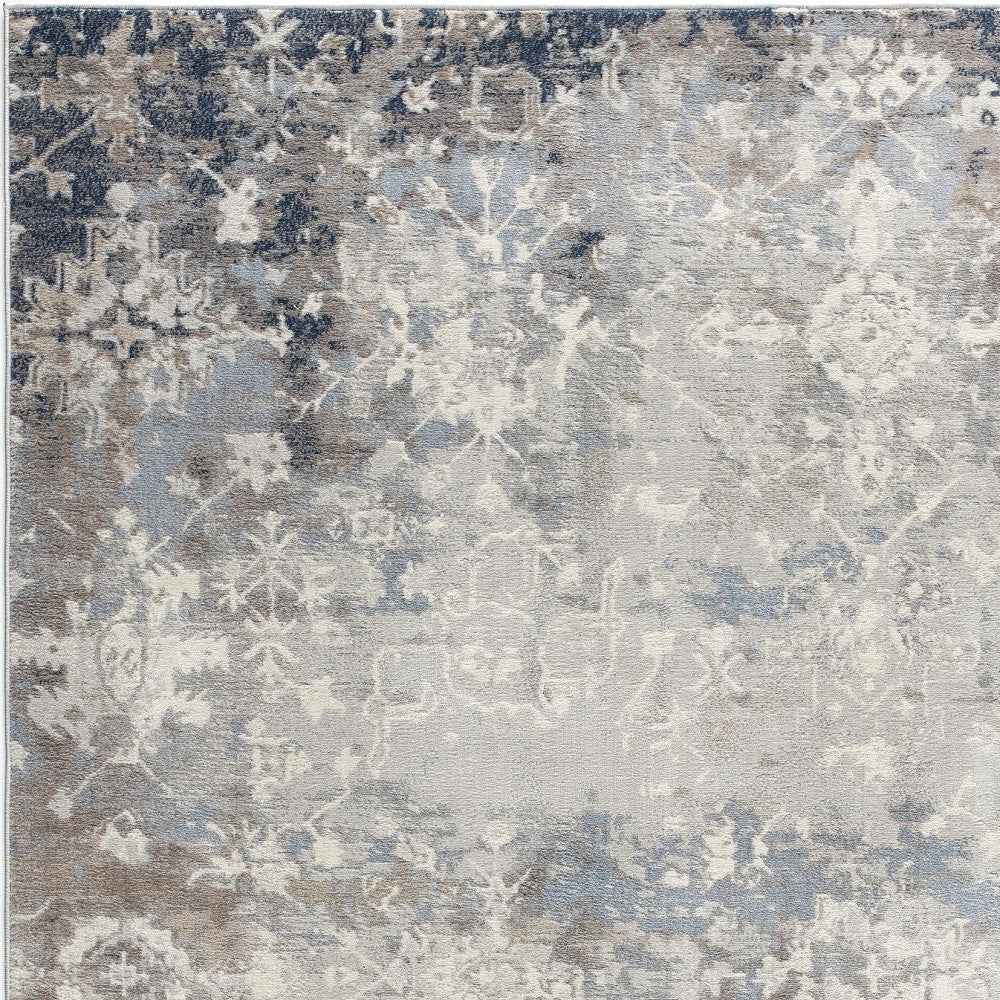 4’ X 6’ Navy And Beige Distressed Vines Area Rug