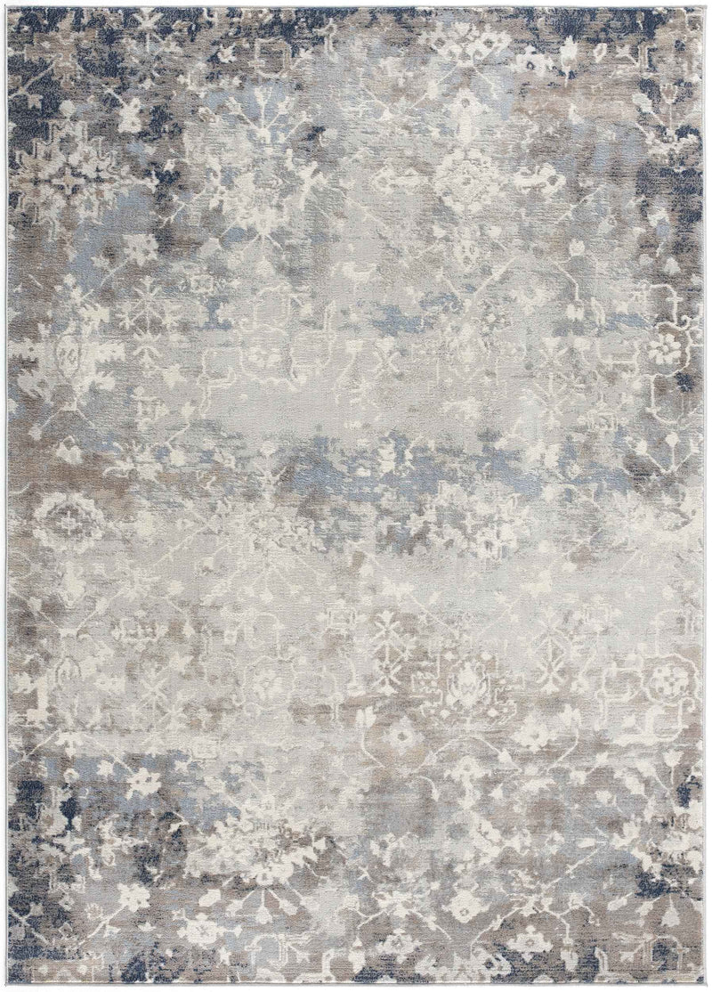 4’ X 6’ Navy And Beige Distressed Vines Area Rug