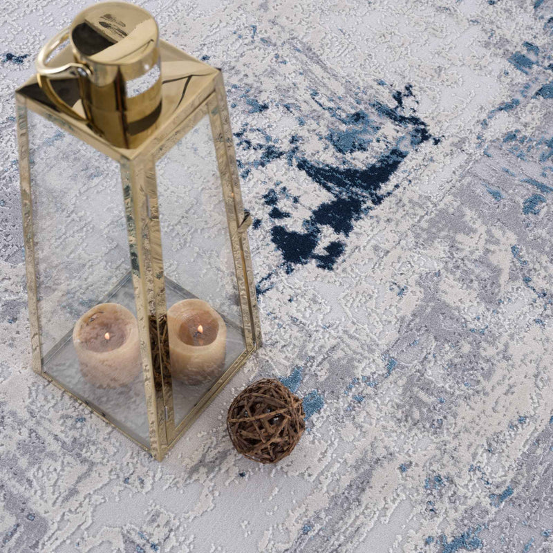 8' Blue Abstract Dhurrie Runner Rug