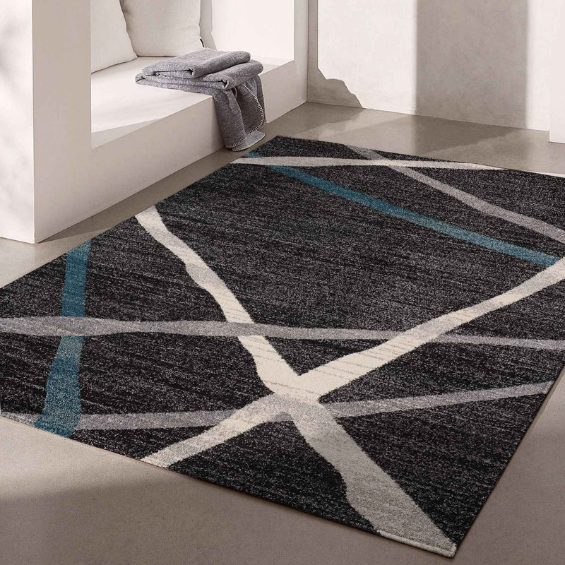 8’ X 11’ Distressed Black And Gray Abstract Area Rug