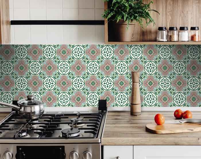 4" X 4" Vintage Green And Taupe Mosaic Peel And Stick Removable Tiles