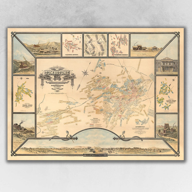 18" X 24" Map Of Tombstone Mining District Vintage Travel Poster Wall Art