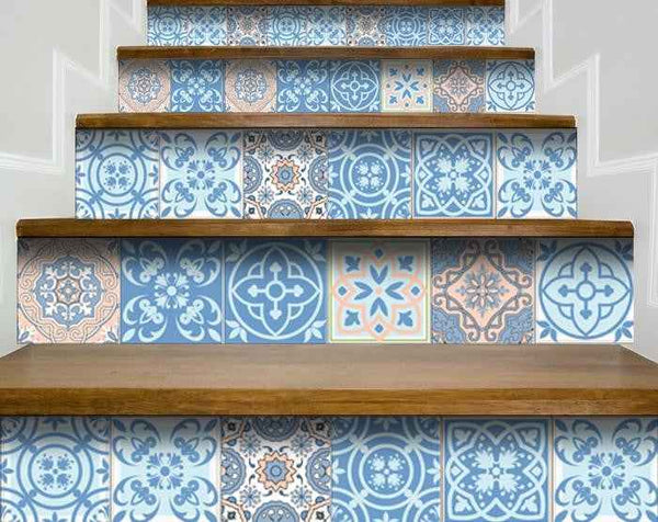 6" X 6" Ocean Blue Mosaic Peel And Stick Removable Tiles