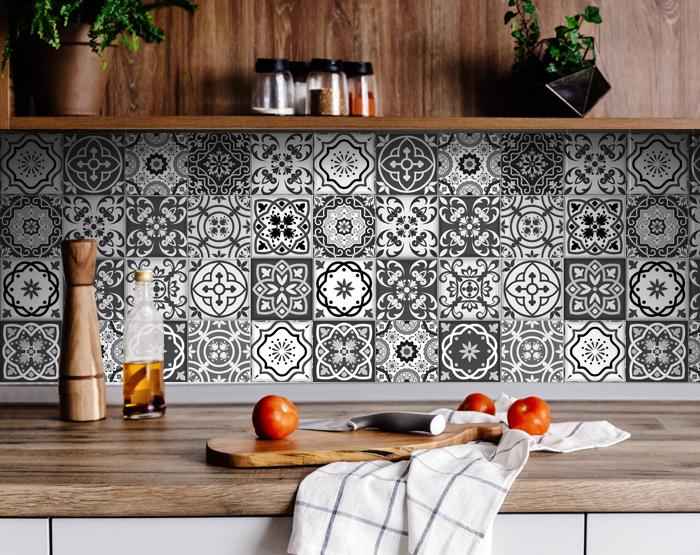 5" X 5" Shades Of Black Mosaic Peel And Stick Removable Tiles