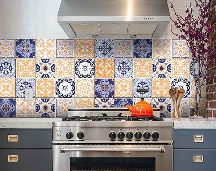 6" X 6" Yellow White And Blues Peel And Stick Removable Tiles