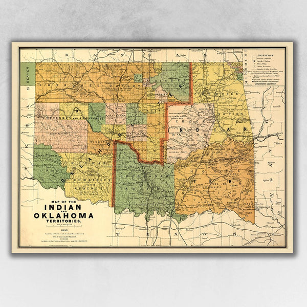 24" X 32" Map Of Indian And Oklahoma Territories Vintage Poster Wall Art Default Title