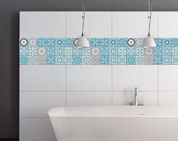 7" X 7" Sky Blue Mosaic Peel And Stick Removable Tiles