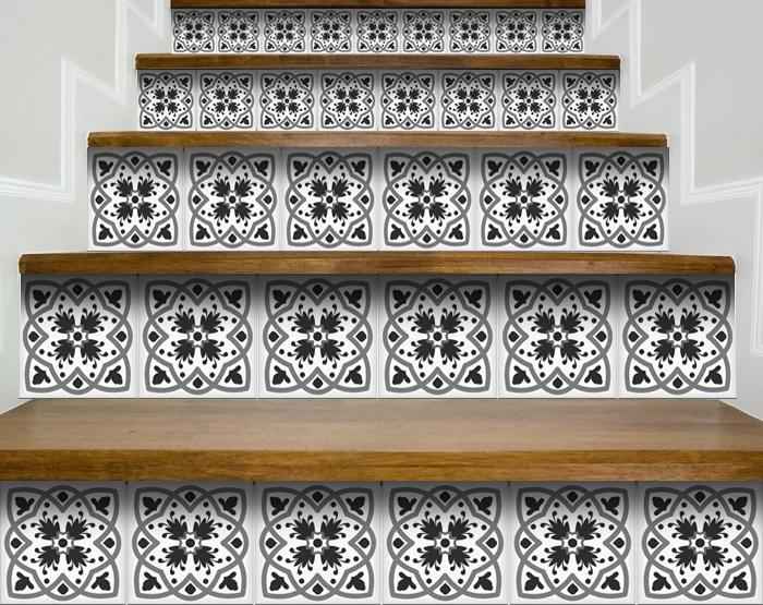 4" X 4" Charcoal And White Scroll Peel And Stick Removable Tiles