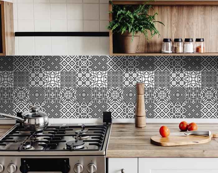 4" X 4" Gray And White Mosaic Peel And Stick Removable Tiles