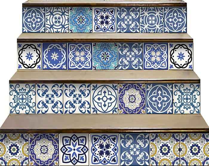 4" X 4" Blue Gray Yellow Pop Peel And Stick Removable Tiles