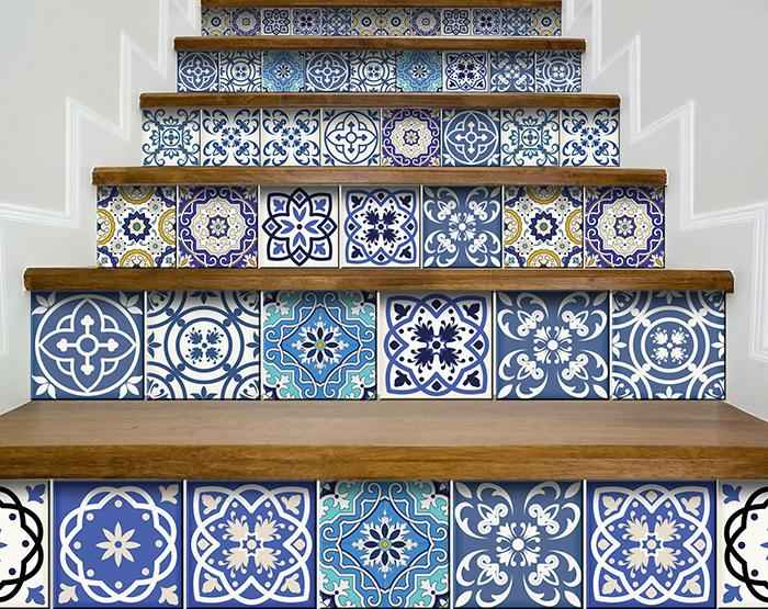 4" X 4" Blue Gray Yellow Pop Peel And Stick Removable Tiles