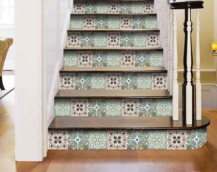 7" X 7" Vintage Sage Mosaic Peel And Stick Removable Tiles