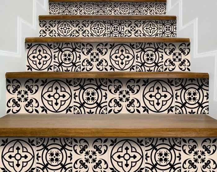 5" X 5" Cream And Black Mosaic Peel And Stick Removable Tiles