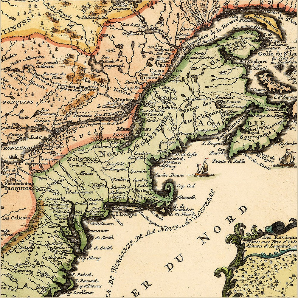 20" X 24" Vintage 1718 Map Of New France - GreatEagleInc