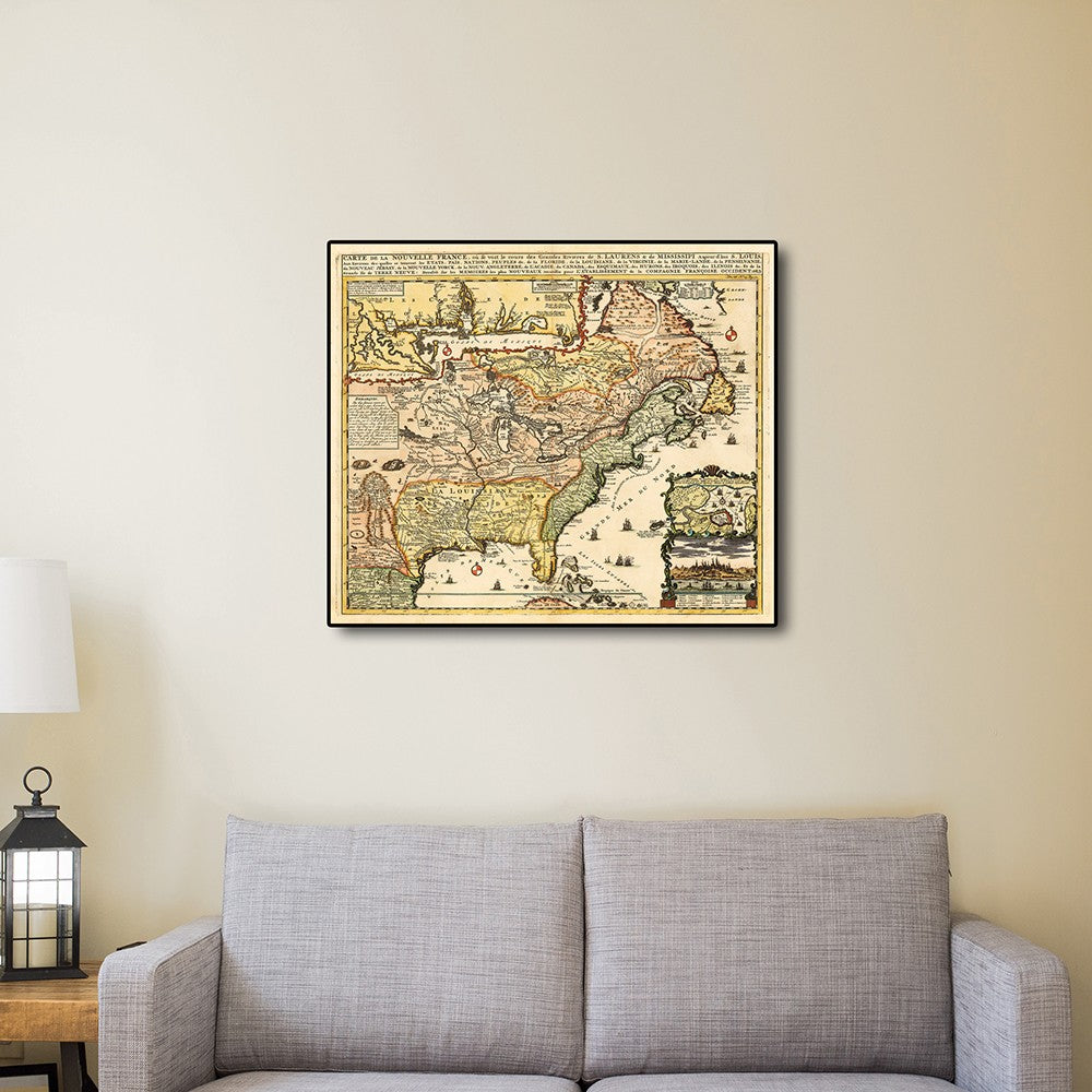 20" X 24" Vintage 1718 Map Of New France - GreatEagleInc