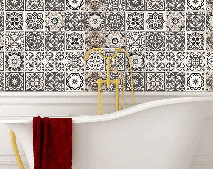 6" X 6" Charcoal And White Mosaic Peel And Stick Removable Tiles