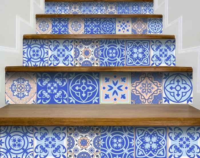 6" X 6" Dark And Light Blue Mosaic Peel And Stick Removable Tiles