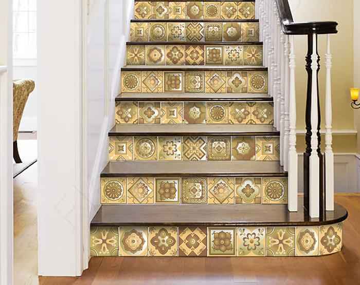 8" X 8" Vintage Beige And White Peel And Stick Removable Tiles