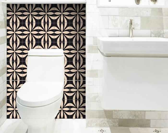 4" X 4" Intertwined Black And Cream Peel And Stick Removable Tiles