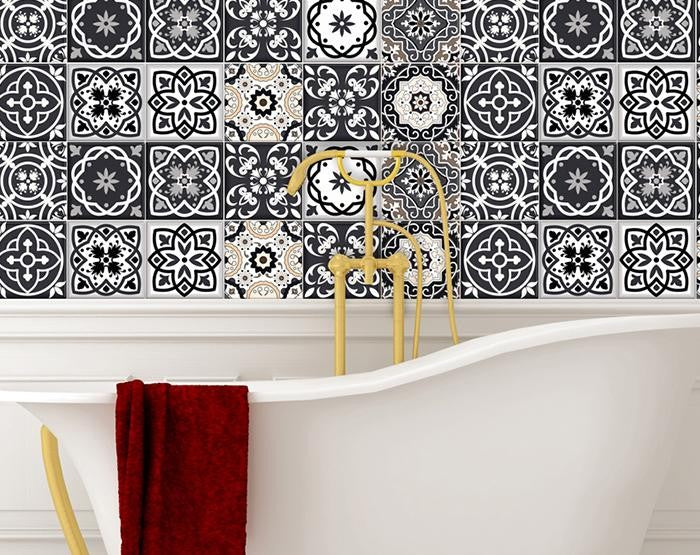 6" X 6" Black White And Tan Peel And Stick Removable Tiles Default Title