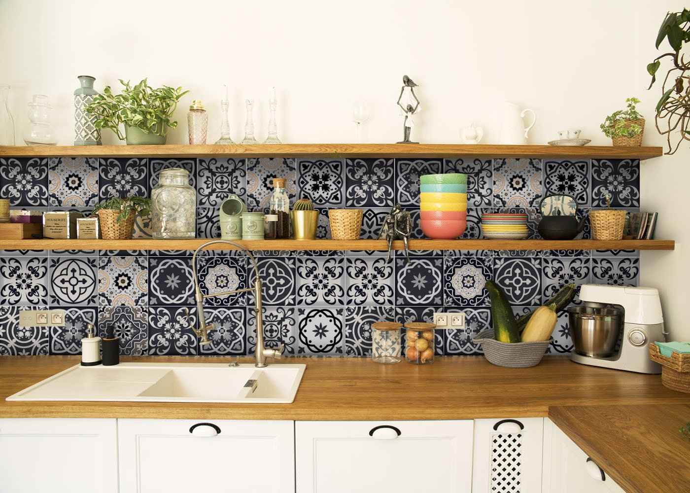 5" X 5" Black White And Tan Peel And Stick Removable Tiles