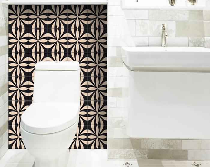 7" X 7" Intertwined Black And Cream Peel And Stick Removable Tiles