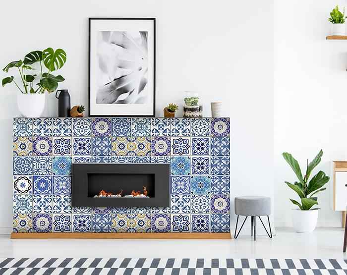 5" X 5" Blue Gray Yellow Pop Peel And Stick Removable Tiles