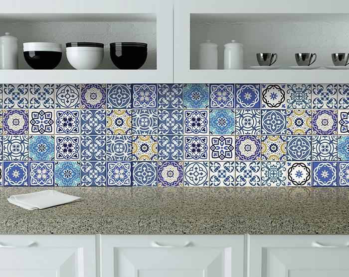 5" X 5" Blue Gray Yellow Pop Peel And Stick Removable Tiles