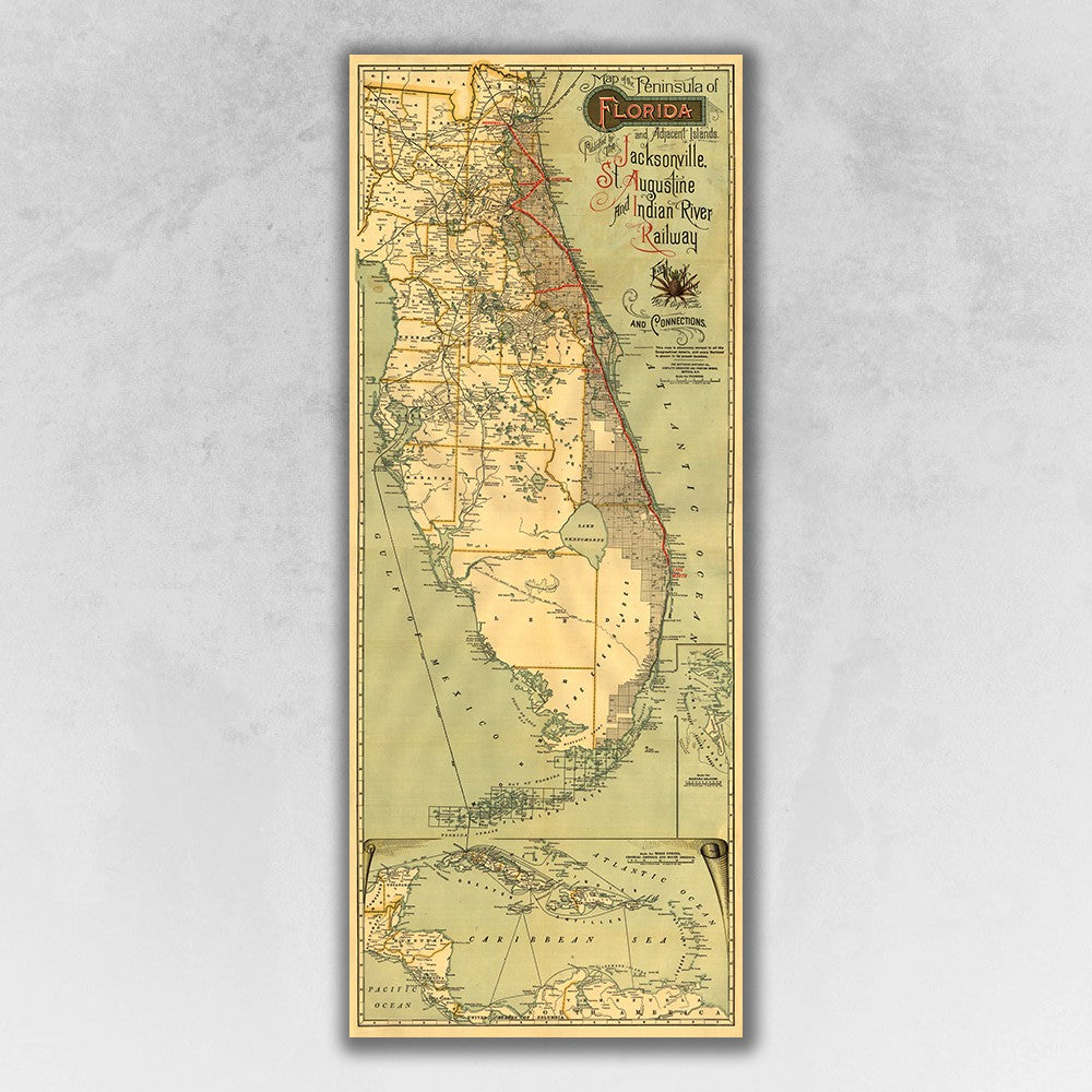 16" X 36" Map Of Jacksonville Florida Vintage Poster Wall Art Default Title