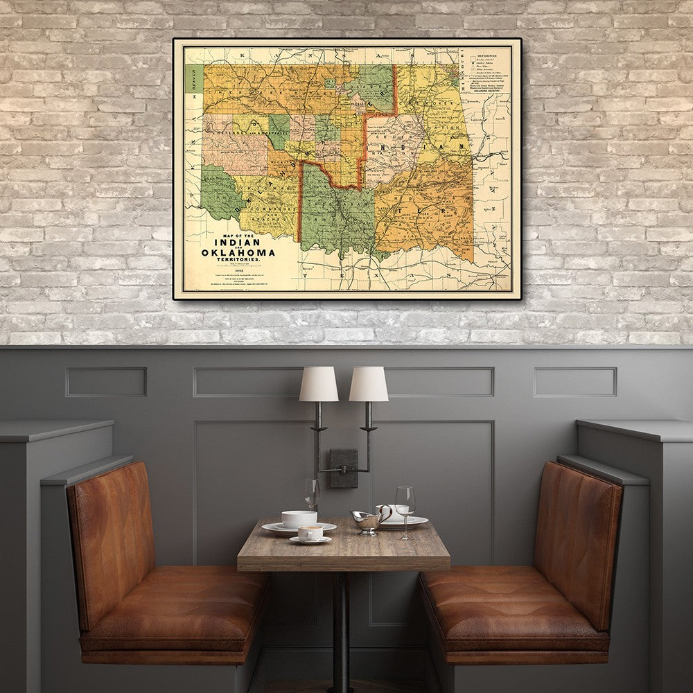 20" X 28" Map Of Indian And Oklahoma Territories Vintage Poster Wall Art Default Title