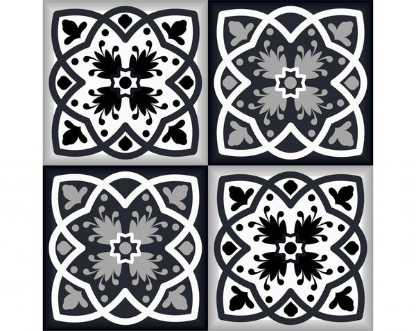 7" X 7" Black White And Gray Baz  Peel And Stick Removable Tiles