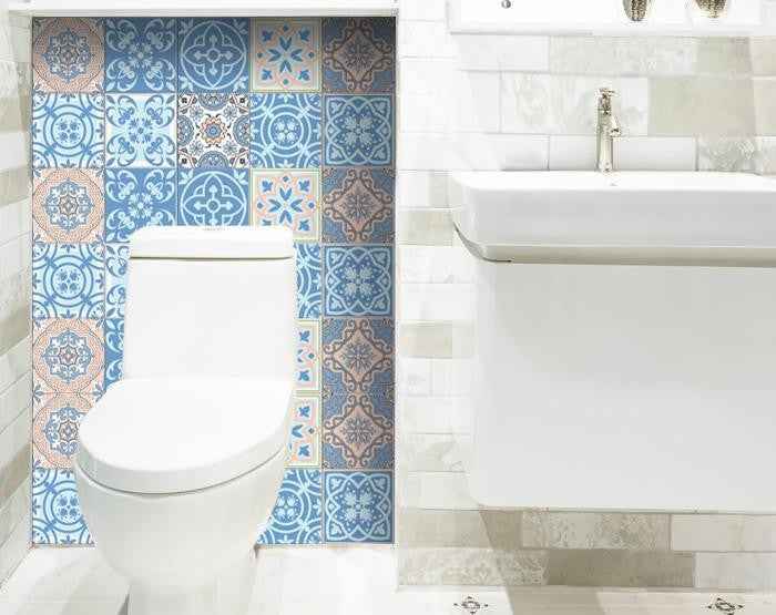 8" X 8" Ocean Blue Mosaic Peel And Stick Removable Tiles