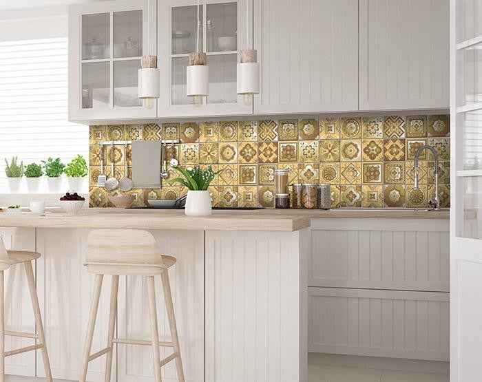 5" X 5" Vintage Beige And White Peel And Stick Removable Tiles