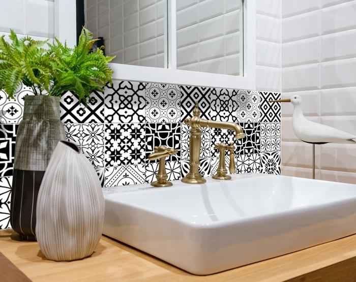 8" X 8" Black And White Mash Peel And Stick Removable Tiles